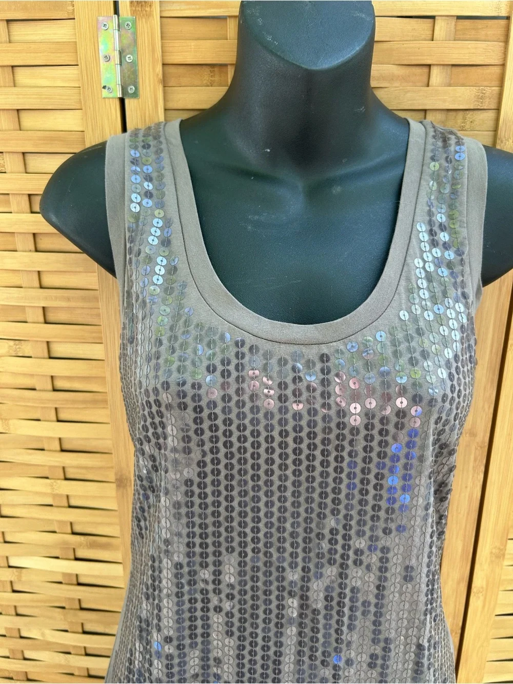 Ann Taylor Taupe Sequin Scoop Neck Tank - Picture 2 of 9